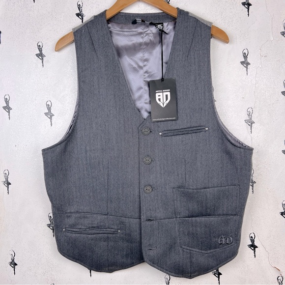 Artful Dodger vest NWT Vest Mens Grey Waistcoat 5 Button Sz.2XL Wool Mix Pockets - Picture 1 of 12